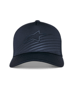 Alpinestars Delane Hat, Structured Baseball Cap, Navy Blue, curved bill with tonal Alpinestars logo and reflective transfer patch, mesh back for ventilation, performance sportswear accessory