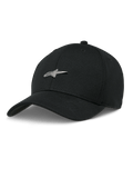 Alpinestars Metal Logo Hat, Black Baseball Cap, Silver 3D Metal Star Logo, Curved Bill, Structured Crown, Casual Motorsport Style