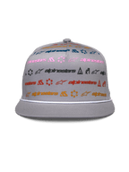 Alpinestars Glphy Hat, Gray flat-bill snapback, structured crown with multi-colored horizontal logo print, white rope trim at the bill, casual motorsport-inspired headwear
