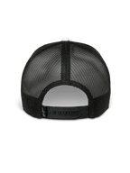 Alpinestars Hardware Trucker Hat, White and Black, Rear View, black poly mesh back with adjustable snapback closure, featuring a small white Alpinestars logo on the strap, casual motorsport streetwear