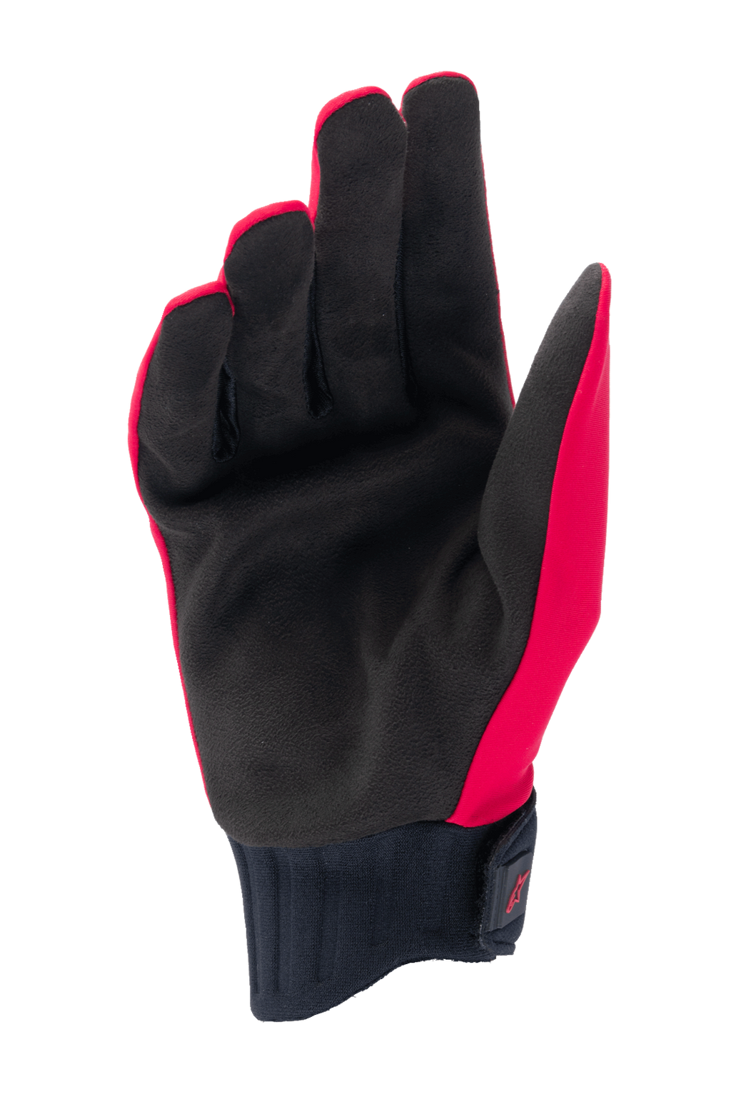Luvas Alpinestars A-Dura Rain, luvas de BTT, Vermelho Fluo e Preto, vista da palma com palma em camurça sintética preta, punho de neoprene nervurado com fecho de gancho e laço, design de baixo perfil para mountain biking
