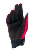 Luvas Alpinestars A-Dura Rain, luvas de BTT, Vermelho Fluo e Preto, vista da palma com palma em camurça sintética preta, punho de neoprene nervurado com fecho de gancho e laço, design de baixo perfil para mountain biking