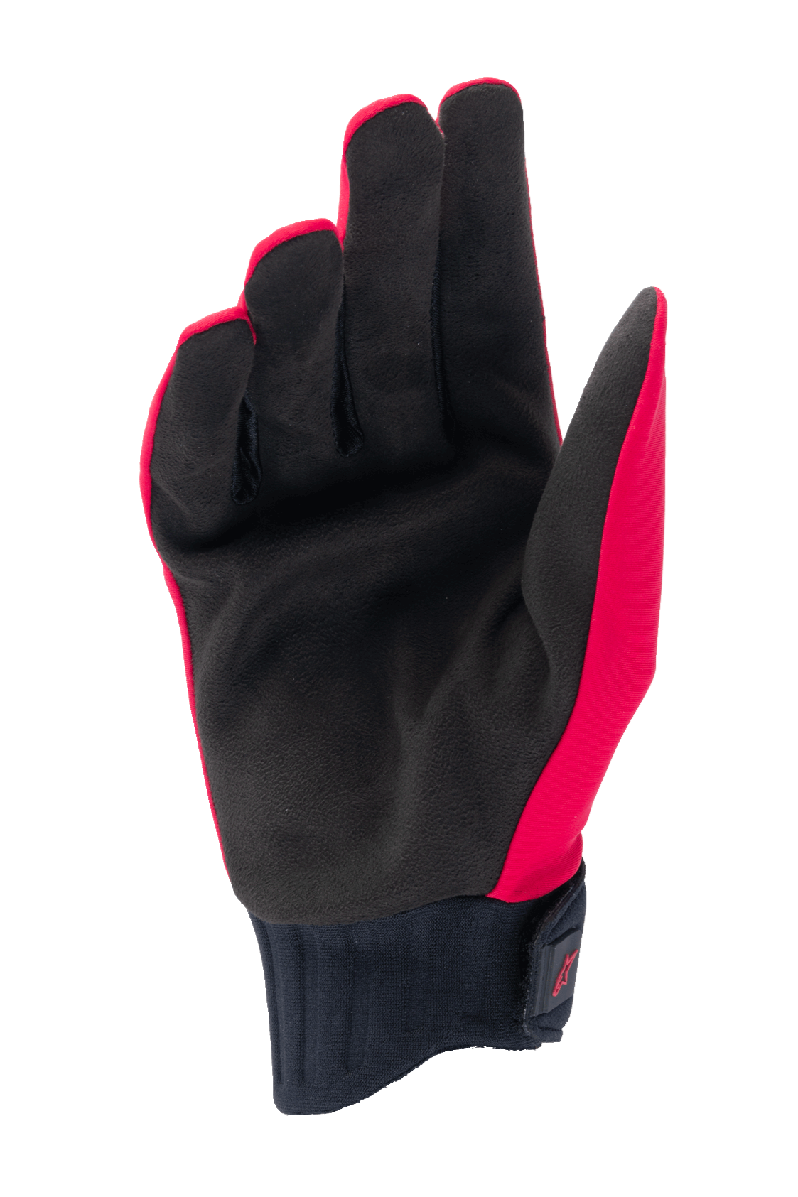 Luvas Alpinestars A-Dura Rain, luvas de BTT, Vermelho Fluo e Preto, vista da palma com palma em camurça sintética preta, punho de neoprene nervurado com fecho de gancho e laço, design de baixo perfil para mountain biking