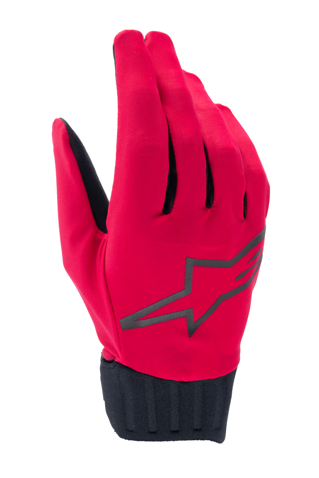 Alpinestars A-Dura Rain Gloves, luvas de ciclismo BTT impermeáveis, vermelho fluorescente e preto, com logótipo de estrela preto no dorso, punho em neopreno preto canelado, design elegante de baixo perfil para todas as condições climatéricas