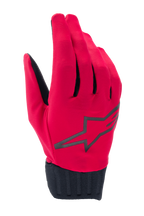 Alpinestars A-Dura Rain Gloves, luvas de ciclismo BTT impermeáveis, vermelho fluorescente e preto, com logótipo de estrela preto no dorso, punho em neopreno preto canelado, design elegante de baixo perfil para todas as condições climatéricas