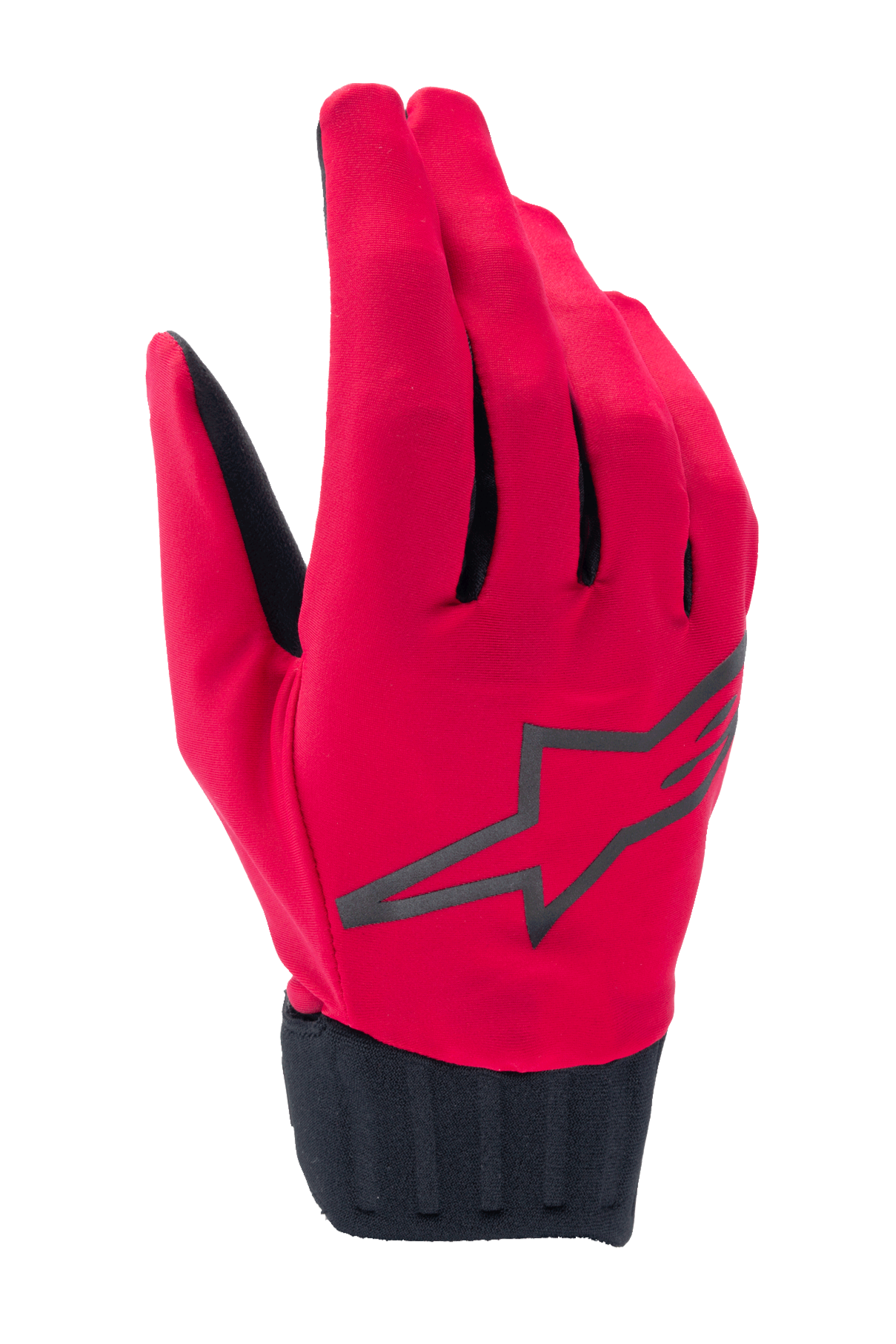 Alpinestars A-Dura Rain Gloves, luvas de ciclismo BTT impermeáveis, vermelho fluorescente e preto, com logótipo de estrela preto no dorso, punho em neopreno preto canelado, design elegante de baixo perfil para todas as condições climatéricas