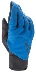 Luvas Alpinestars Denali 2, luvas de BTT, azul médio e preto, com parte superior em softshell resistente às intempéries, logótipo de estrela preta, reforço perfurado no polegar e punho slip-on para condução em climas frios