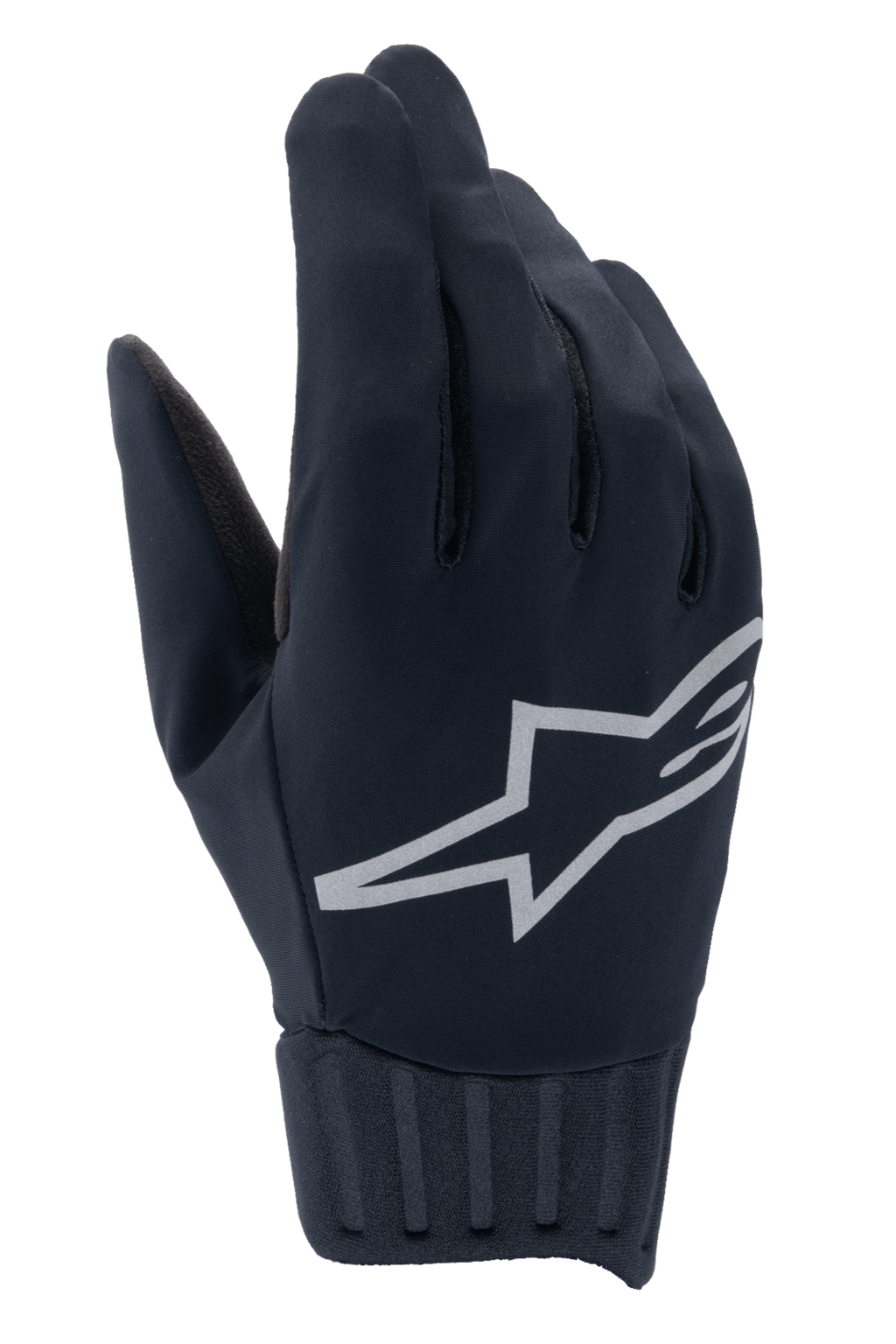 Alpinestars Stella A-Dura Rain Gloves, luvas de MTB impermeáveis para mulher, pretas com logótipo refletor prateado, punho em neoprene canelado, tecido corta-vento, equipamento de ciclismo de performance