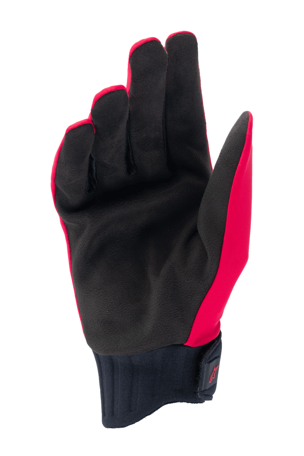 Luvas Stella A-Dura Rain Femininas Alpinestars, Vermelho Fluo e Pretas, vista da palma com palma em camurça sintética, punho em neoprene canelado com fecho de pulso em gancho e laço, luvas de ciclismo impermeáveis