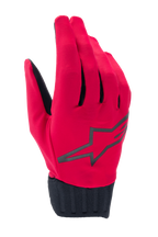 Alpinestars Stella A-Dura Rain Gloves, luvas de chuva de BTT para mulher, em vermelho fluo e preto, com um logótipo de estrela preto grande, punho em neoprene canelado e design impermeável para mountain biking