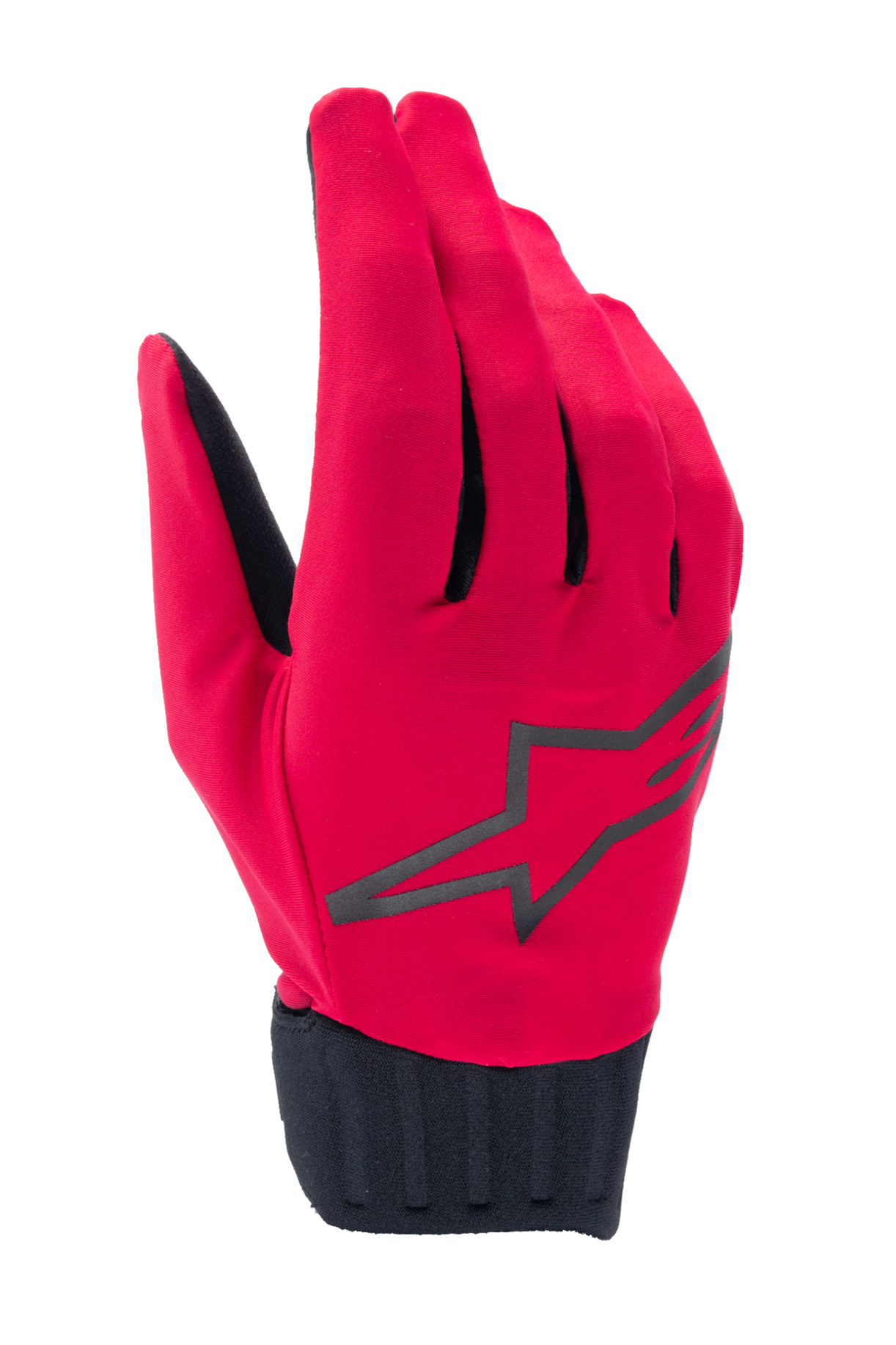 Alpinestars Stella A-Dura Rain Gloves, Women's MTB Rain Gloves, Red Fluo and Black, featuring a large black star logo, ribbed neoprene cuff, and waterproof design for mountain biking