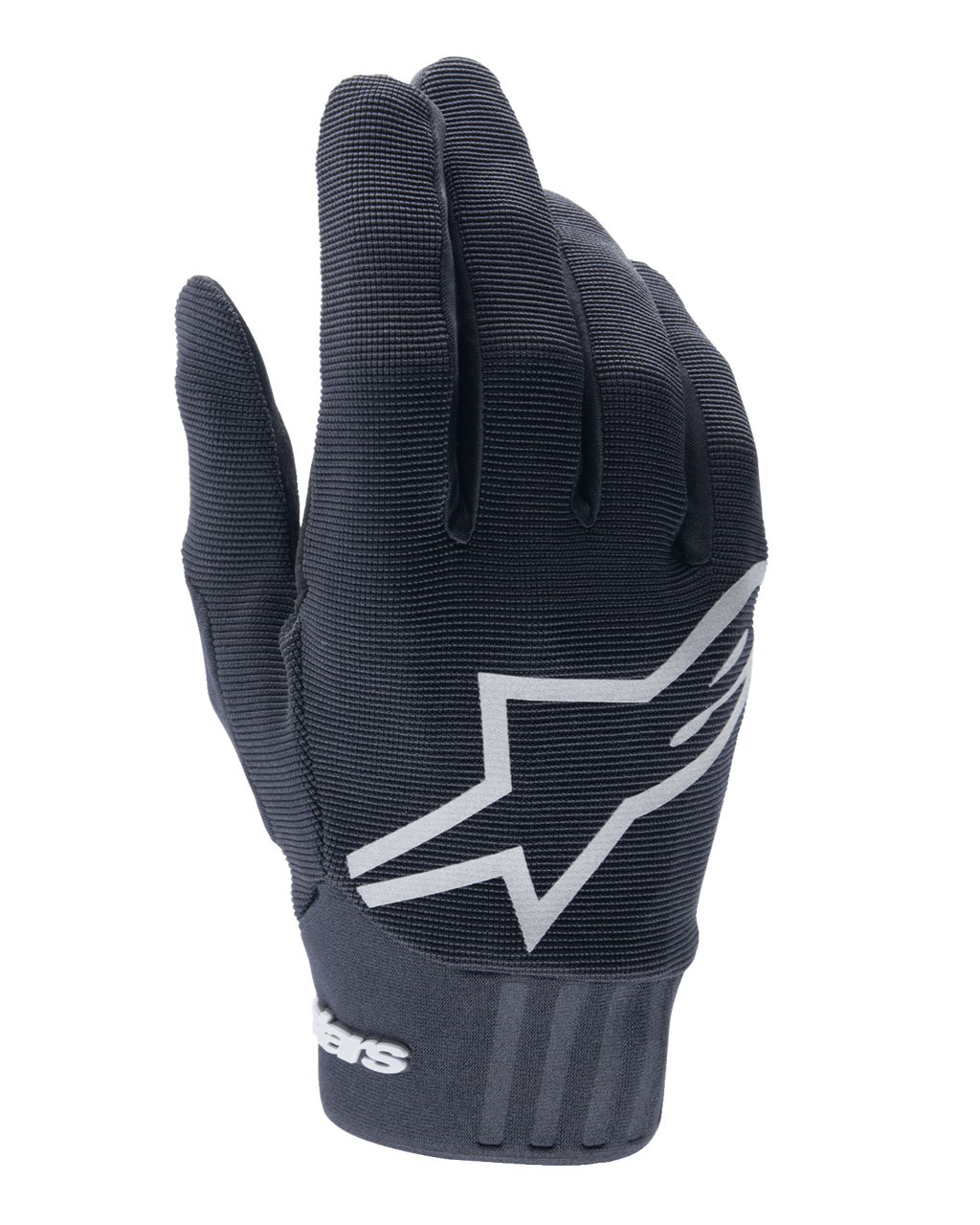 Alpinestars Youth A-Dura Gloves, luvas de mountain bike para jovens, pretas, grande logótipo de estrela branco nas costas da mão, tecido texturizado com detalhe de punho canelado, design flexível para ciclismo todo-o-terreno