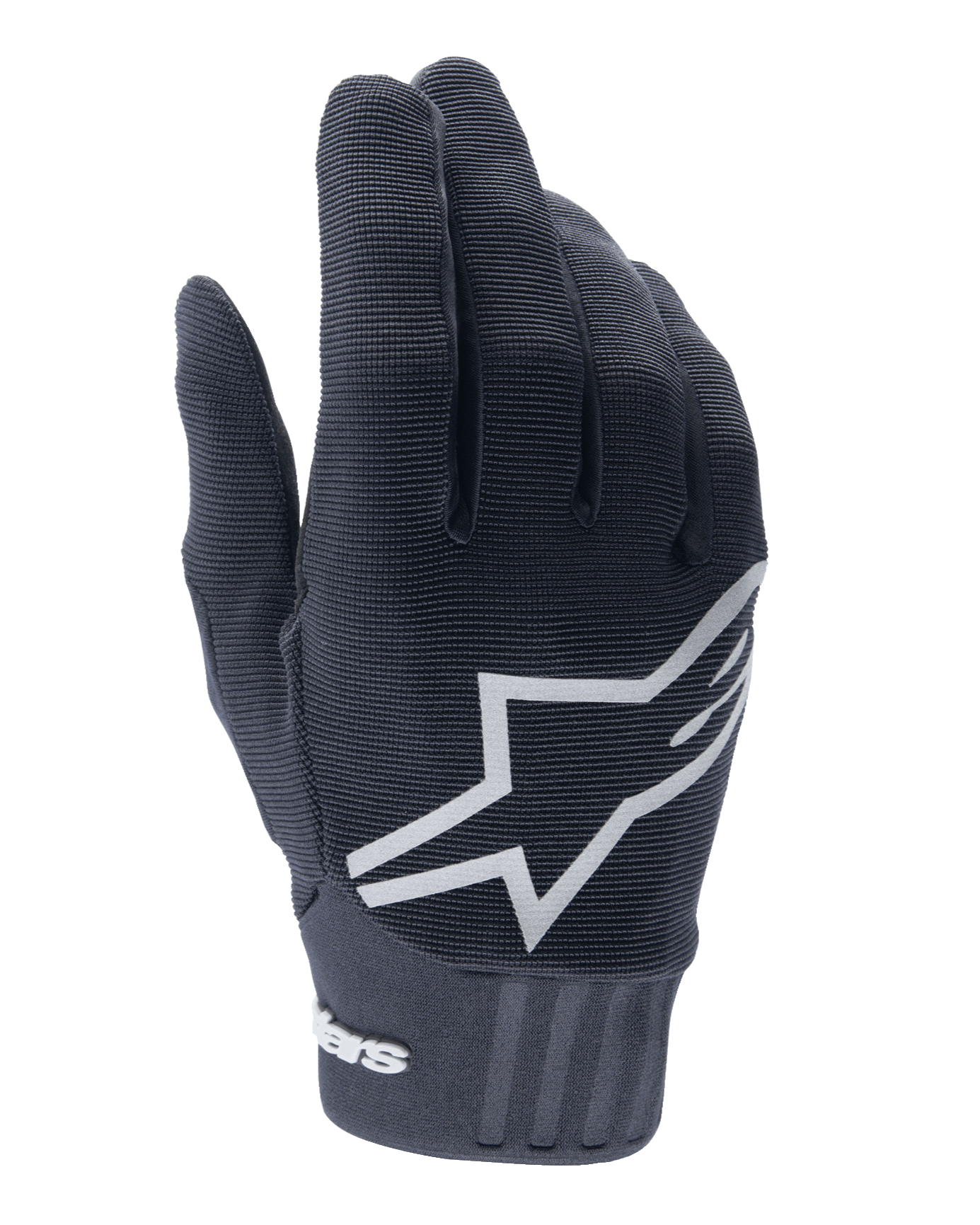 Alpinestars Youth A-Dura Gloves, luvas de mountain bike para jovens, pretas, grande logótipo de estrela branco nas costas da mão, tecido texturizado com detalhe de punho canelado, design flexível para ciclismo todo-o-terreno