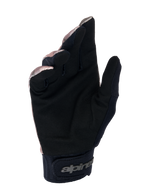 Luvas Alpinestars A-Dura Squad, luvas de MTB, camuflado e castanho, vista da palma em camurça sintética preta, punho de neoprene com fecho de gancho e laço e logótipo Alpinestars, design durável para ciclismo de montanha