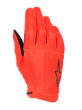 Alpinestars A-Aria Gloves, luvas de ciclismo de montanha, laranja, com logótipo de estrela preto na lateral, tecido elástico texturizado e respirável, design leve de perfil baixo