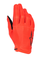 Alpinestars A-Aria Gloves, luvas de ciclismo de montanha, laranja, com logótipo de estrela preto na lateral, tecido elástico texturizado e respirável, design leve de perfil baixo