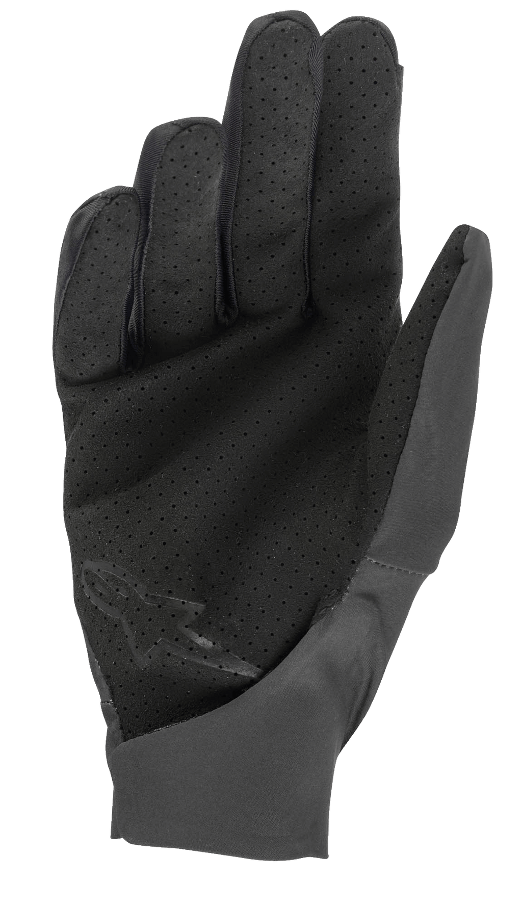 Alpinestars Drop 4.0 Gloves, Black, palm view showing perforated material for airflow, slim-fit construction with lightweight stretch fabric, subtle logo on the lower palm, designed for enduro and MTB riding