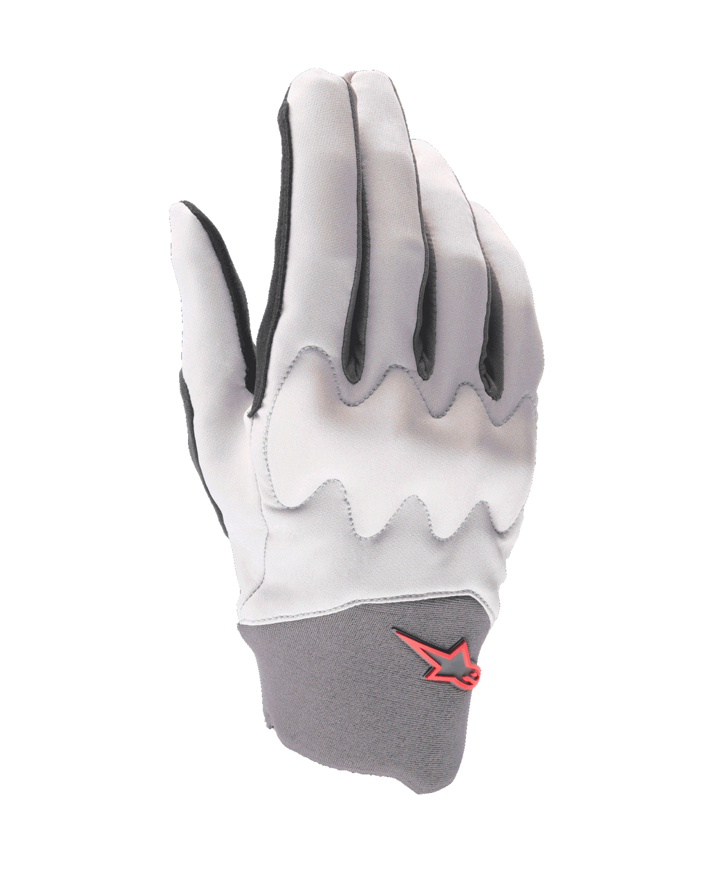 Alpinestars A-Supra Shield Gloves, luvas de BTT, cinzento-claro, com proteção de nós dos dedos ondulada, punho de neoprene cinzento-escuro com logótipo de estrela vermelho, design ergonómico para ciclismo de gravidade