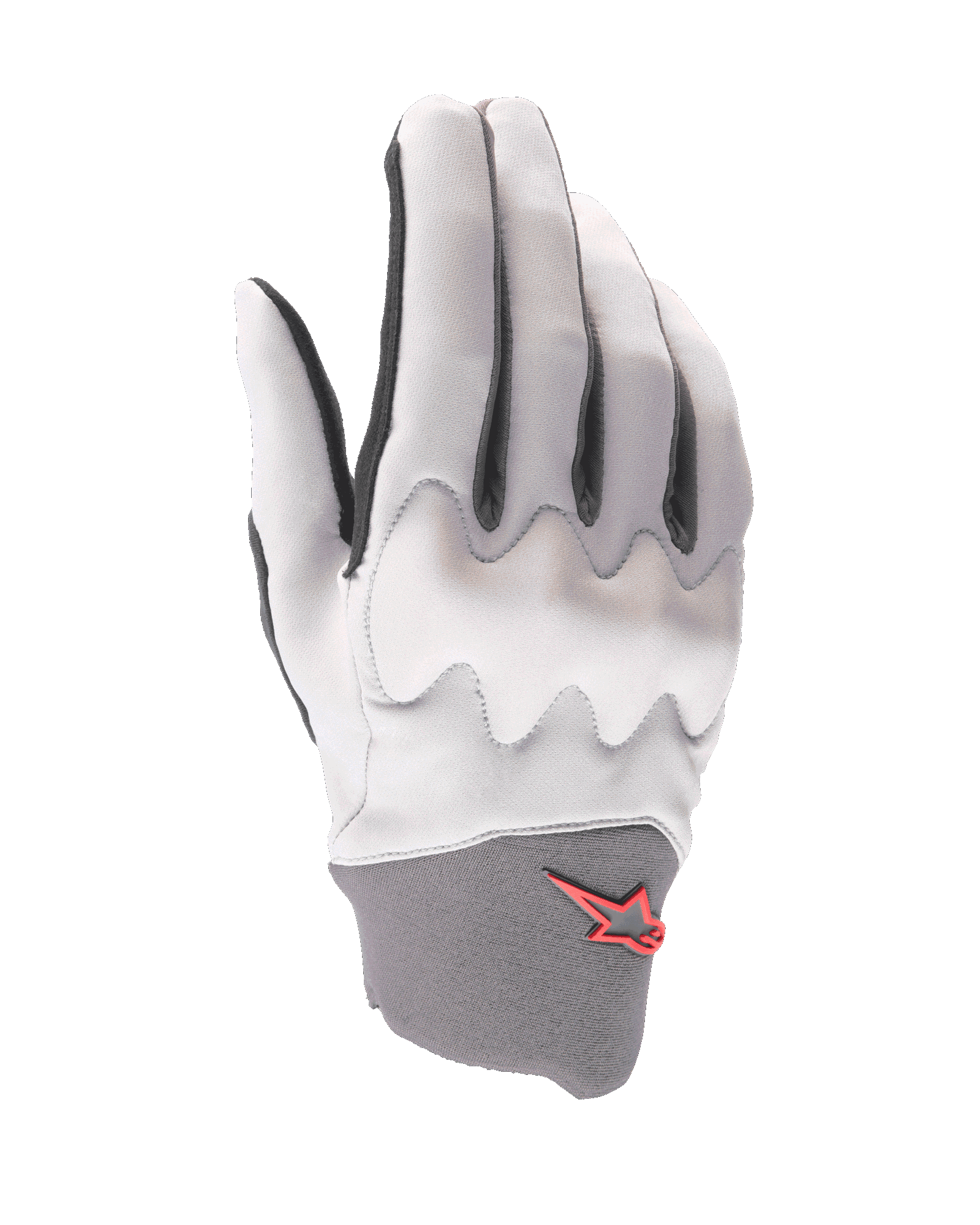 Alpinestars A-Supra Shield Gloves, luvas de BTT, cinzento-claro, com proteção de nós dos dedos ondulada, punho de neoprene cinzento-escuro com logótipo de estrela vermelho, design ergonómico para ciclismo de gravidade