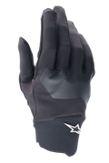 Luvas Alpinestars A-Supra, luvas de ciclismo MTB, pretas com painel cinzento texturizado, logótipo de estrela branco no punho, material de spandex flexível para BTT e condução fora de estrada