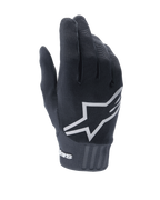 Luvas Alpinestars A-Dura, luvas de BTT pretas, com um grande logótipo de estrela branco nas costas, tecido elástico texturizado e punho largo em neoprene com a marca, concebidas para performance em ciclismo de montanha