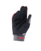 Alpinestars A-Dura Gloves, Mountain Bike Gloves, Red Fluo and Black, palm view featuring synthetic suede for grip, grey neoprene cuff with hook-and-loop closure and red branding, off-road cycling gear