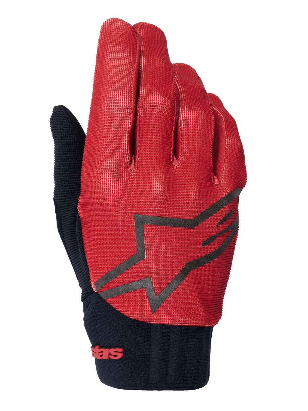 Luvas Alpinestars A-Dura, luvas de ciclismo BTT, laranja escuro e preto, parte superior com padrão de grelha texturizada, logótipo de estrela preto de grandes dimensões, punho em neoprene preto com marca a vermelho, concebidas para aderência e performance em bicicleta de montanha