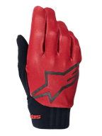 Luvas Alpinestars A-Dura, luvas de ciclismo BTT, laranja escuro e preto, parte superior com padrão de grelha texturizada, logótipo de estrela preto de grandes dimensões, punho em neoprene preto com marca a vermelho, concebidas para aderência e performance em bicicleta de montanha