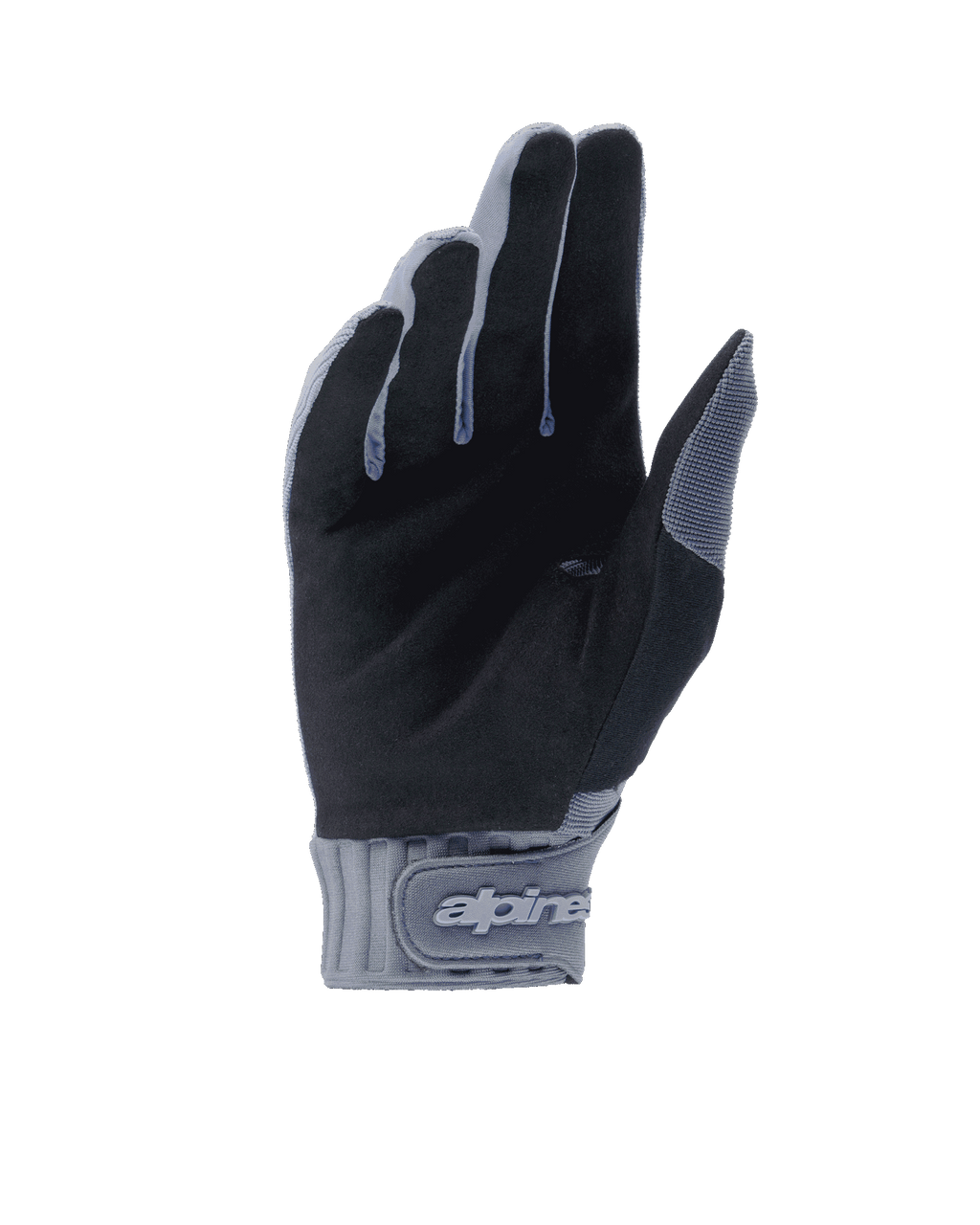 Luvas Alpinestars A-Dura, luvas de ciclismo, azul infinito e preto, vista da palma com camurça sintética para aderência, punho de neoprene com fecho de gancho e laço e logótipo da marca, equipamento durável para mountain bike