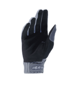Luvas Alpinestars A-Dura, luvas de ciclismo, azul infinito e preto, vista da palma com camurça sintética para aderência, punho de neoprene com fecho de gancho e laço e logótipo da marca, equipamento durável para mountain bike