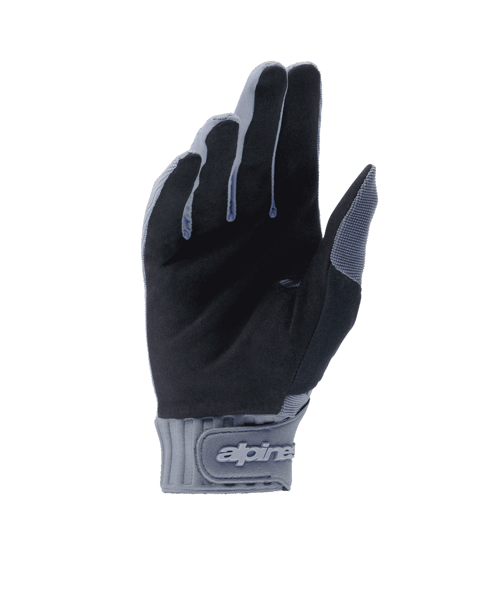Luvas Alpinestars A-Dura, luvas de ciclismo, azul infinito e preto, vista da palma com camurça sintética para aderência, punho de neoprene com fecho de gancho e laço e logótipo da marca, equipamento durável para mountain bike