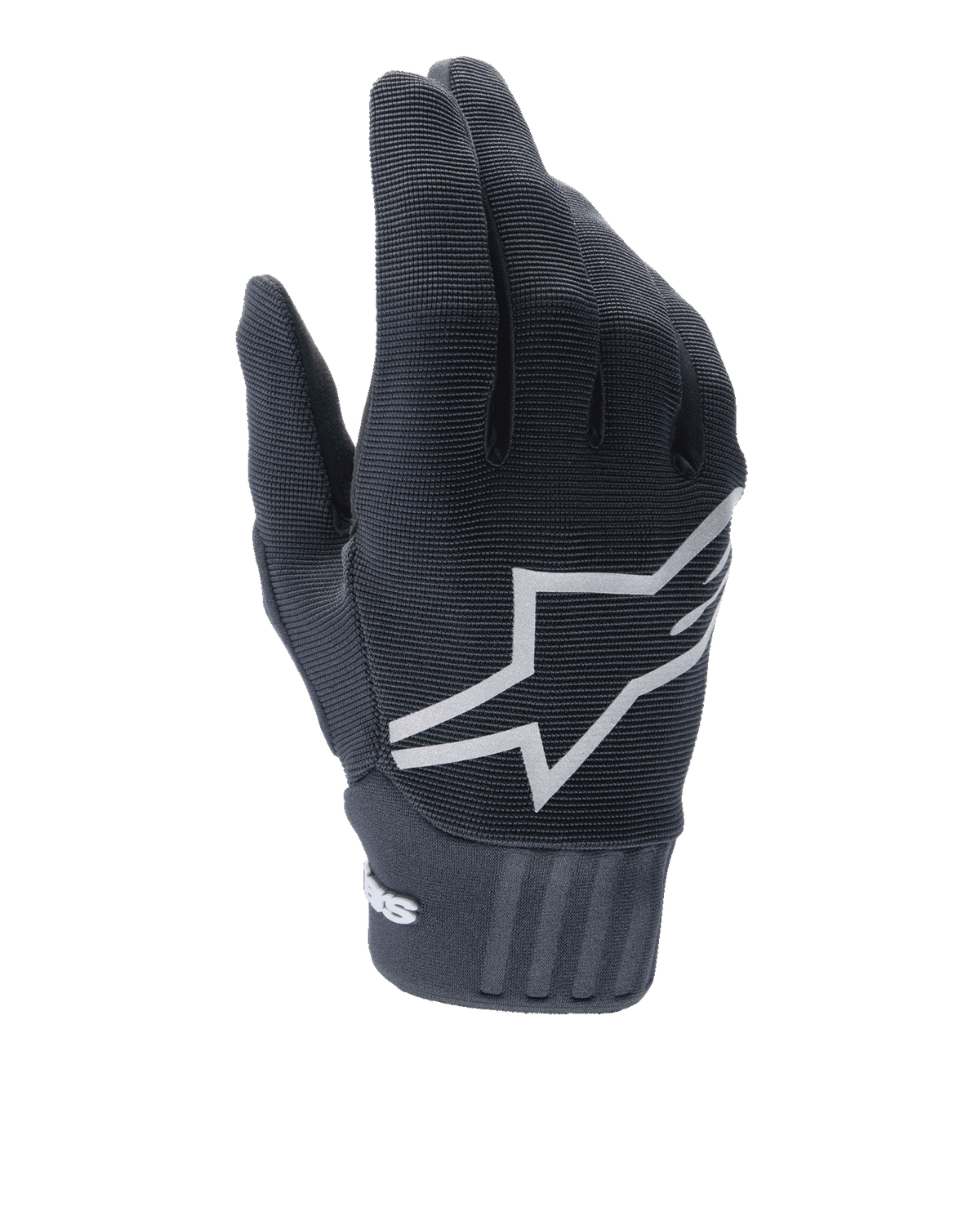 Alpinestars A-Dura Gel Gloves, luvas de ciclismo BTT, pretas, grande logótipo de estrela branco nas costas, parte superior em poliéster texturizado e spandex, punho em neoprene canelado