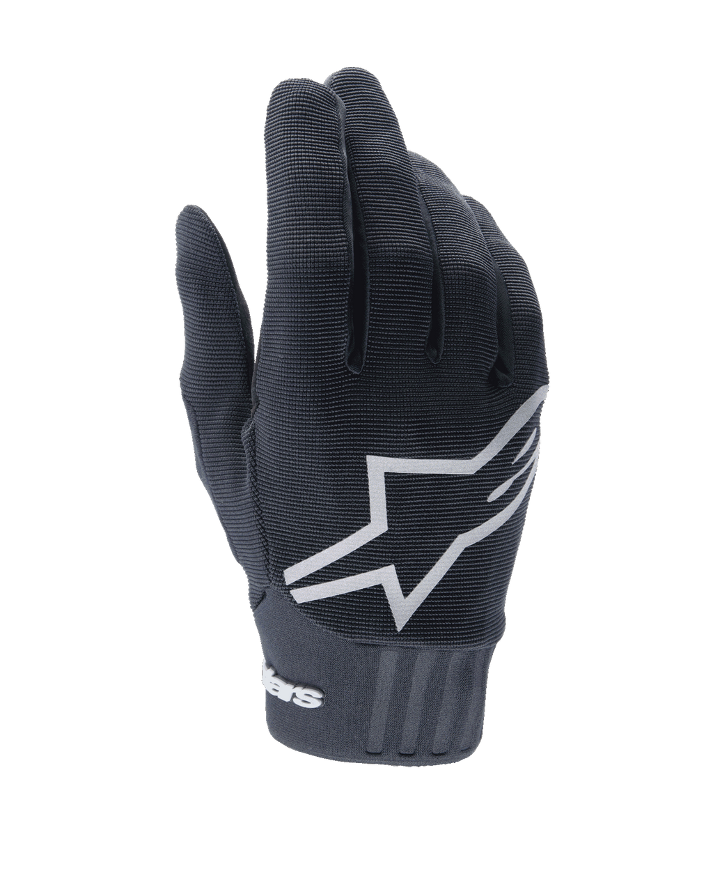 Alpinestars Women's Stella A-Dura Gloves, Black MTB Gloves, prominent white star logo on the back, ribbed textile texture, snug fit with neoprene cuff for mountain biking