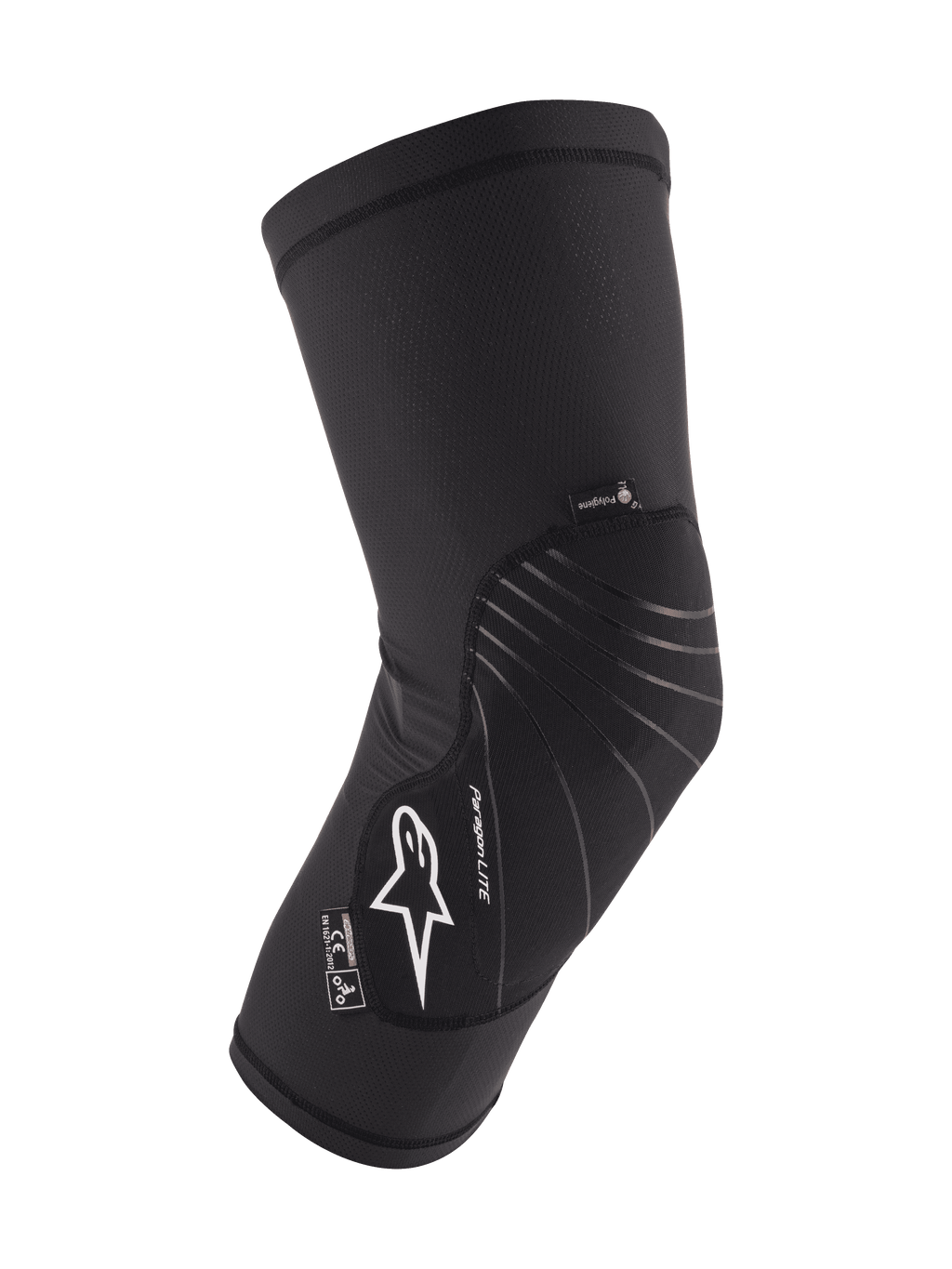 Alpinestars Youth Paragon Lite Knee Protector, joelheira para BTT, preta, manga em malha respirável com painel frontal texturizado, logótipo Astar branco, design slip-on leve e flexível