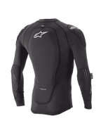 Casaco de Proteção Juvenil Alpinestars Paragon Lite, Manga Comprida, Preto, vista traseira com protetor de costas integrado e logótipo branco, mangas em malha respirável com acolchoamento nos cotovelos, proteção de corpo leve para MTB