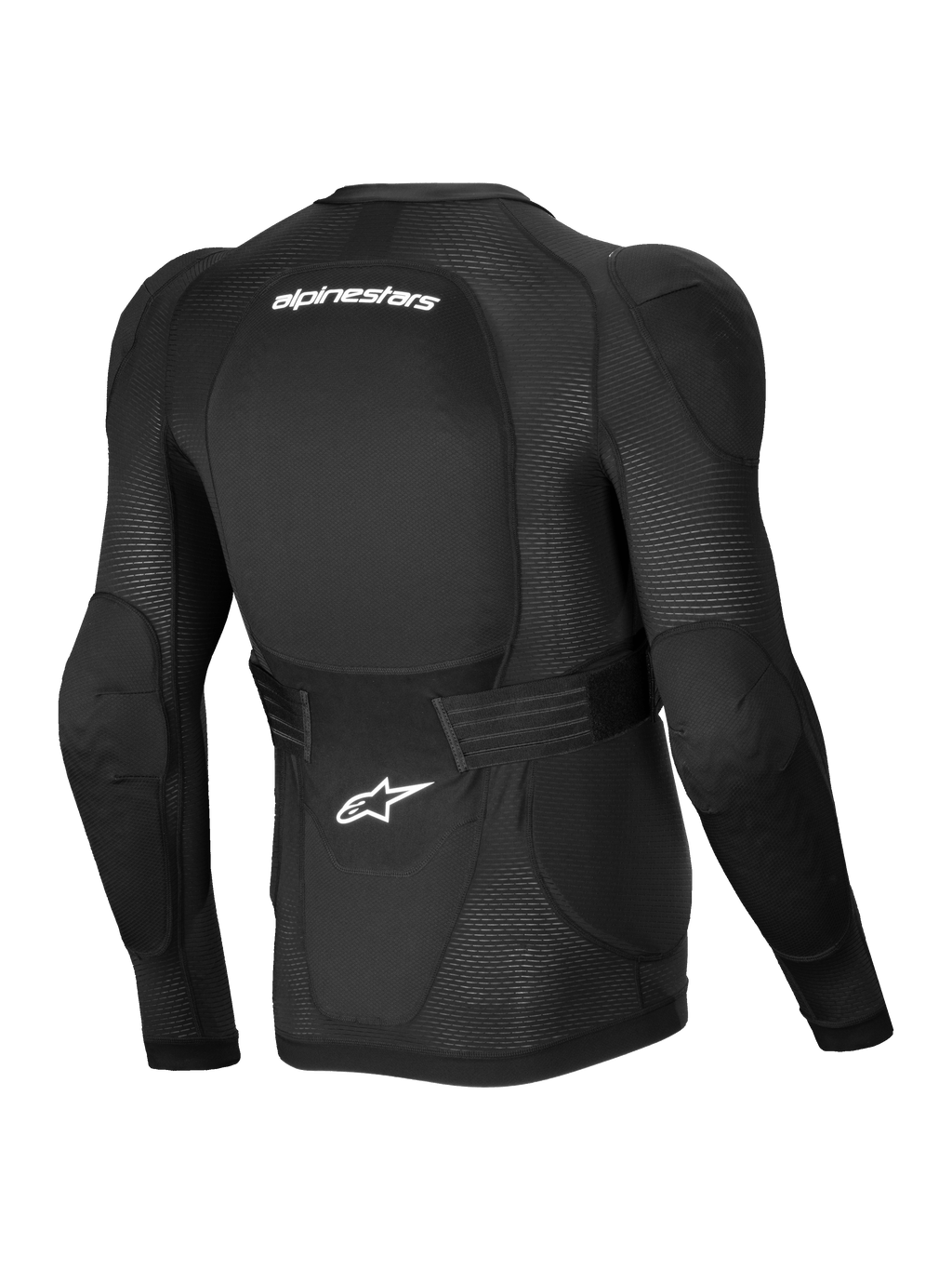 Alpinestars Casaco De Proteção A-Impact Plasma, casaco de proteção MTB de manga comprida para homem, preto e branco, vista traseira com malha elástica respirável e cinto renal ajustável, certificado CE