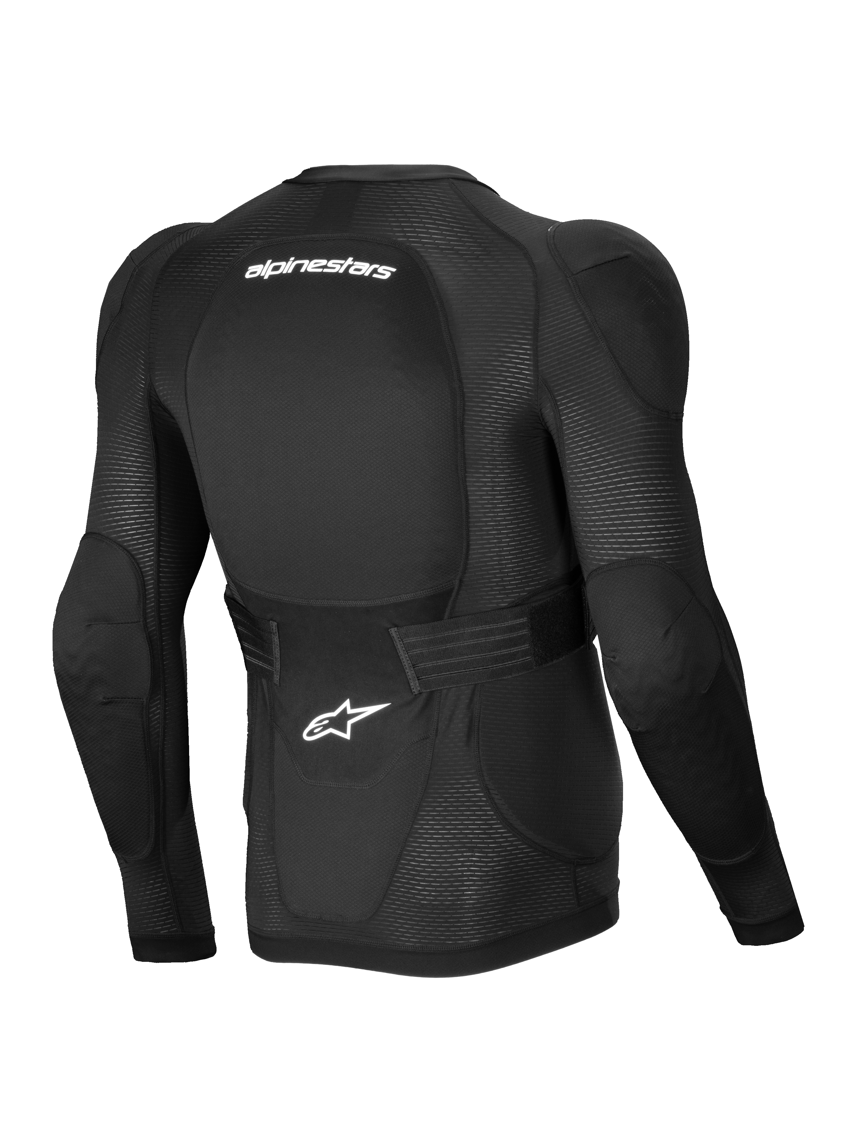 Alpinestars Casaco De Proteção A-Impact Plasma, casaco de proteção MTB de manga comprida para homem, preto e branco, vista traseira com malha elástica respirável e cinto renal ajustável, certificado CE