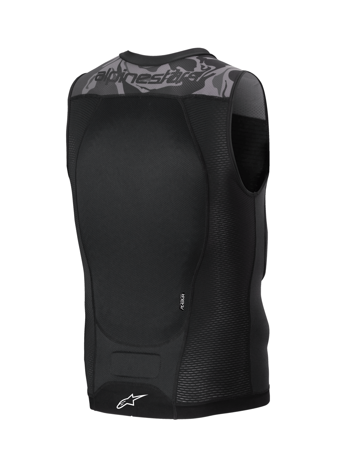 Alpinestars A-Motion Plasma Protection Vest, MTB and off-road cycling protection vest, Black Camo, featuring Nucleon Plasma back protector and breathable mesh construction, rear view