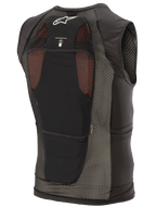 Colete de Proteção Alpinestars Paragon Plus, preto, vista traseira apresentando construção em malha elástica leve, logótipo Astar branco, ícone de compatibilidade com bolsa de hidratação e protetor de costas integrado CE Nível 1.