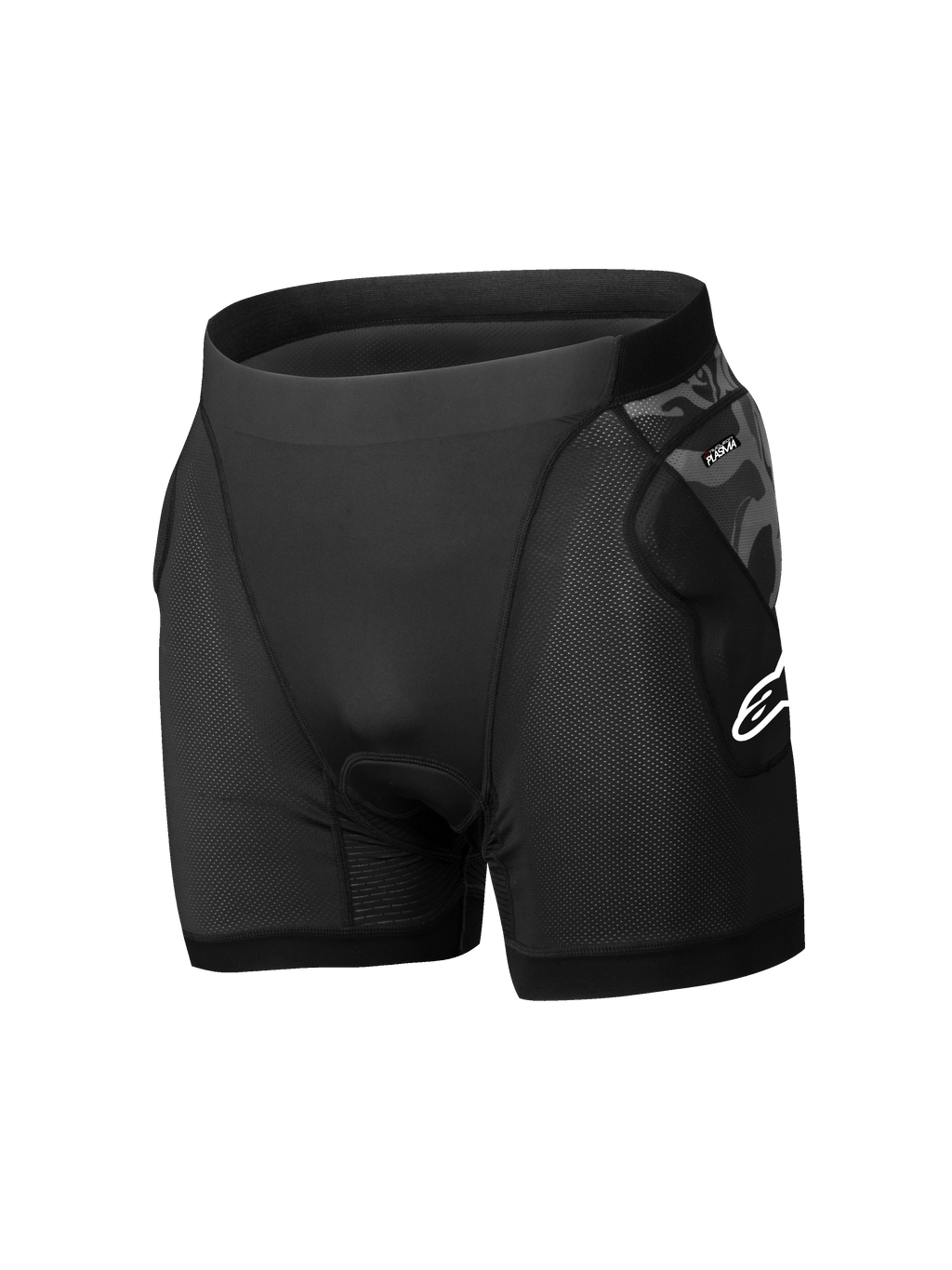 Alpinestars Boxer Acolchoado A-Motion Plasma, calções de proteção de BTT para homem, pretos e cinzentos, com protetores de quadril certificados CE Nível 1 e malha respirável