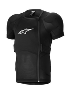 Alpinestars A-Impact Plasma Protection Jacket Short Sleeve, casaco de proteção para MTB, preto, com proteção de peito e ombros almofadados, fecho de correr lateral deslocado, tecido de malha canelada respirável e logótipo branco no peito