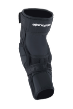 Alpinestars A-Impact Plasma Elite Knee Protector, protetor de joelho para ciclismo, preto e branco, com sistema de fecho de tira dupla e logótipo Alpinestars branco, painéis de malha e design ergonómico pré-curvado para proteção contra impactos em BTT
