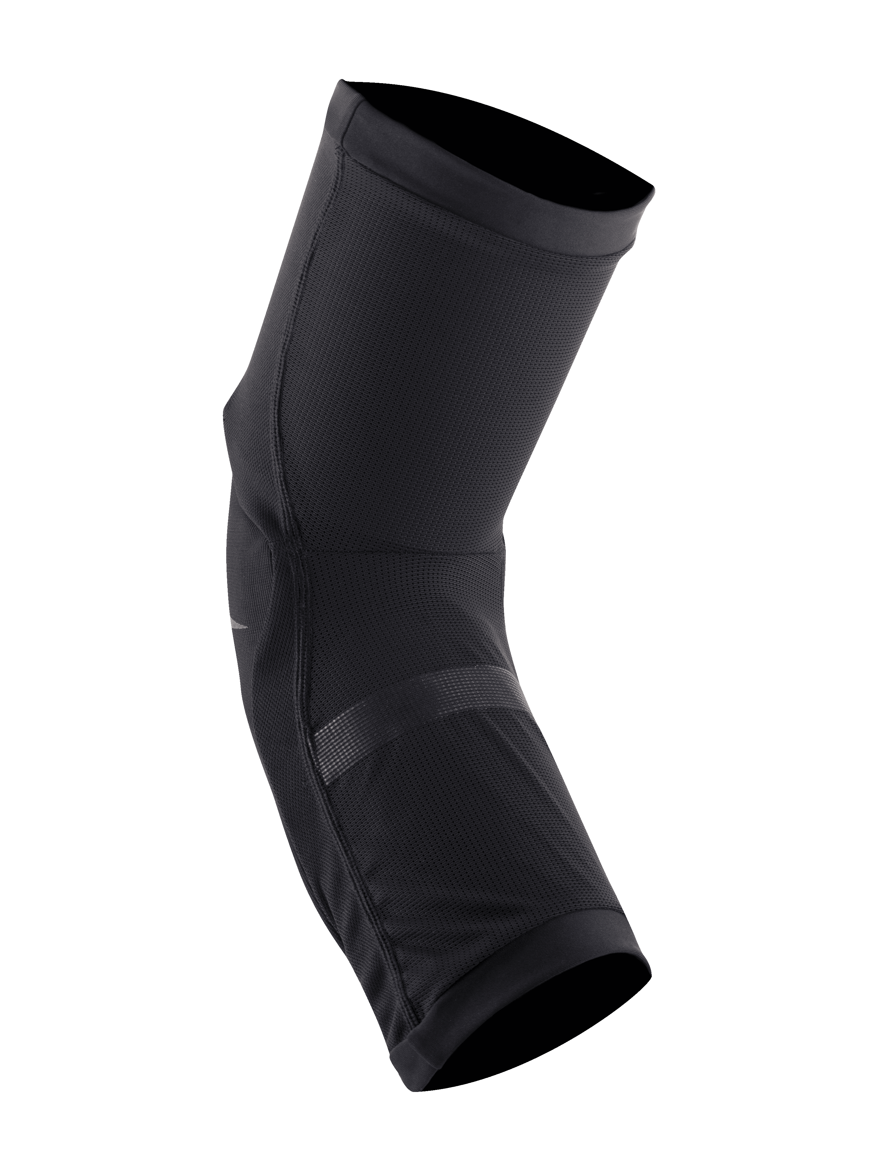 Joelheiras Alpinestars Paragon Plus, pretas, design slip-on leve, construção em malha elástica respirável com almofadas de impacto perfuradas, ajuste ergonómico pré-moldado para BTT