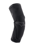 Alpinestars Paragon Plus, joelheiras de proteção para BTT, pretas, design ergonómico curvo com malha elástica respirável, estilo slip-on, logótipo Astar cinzento discreto na frente