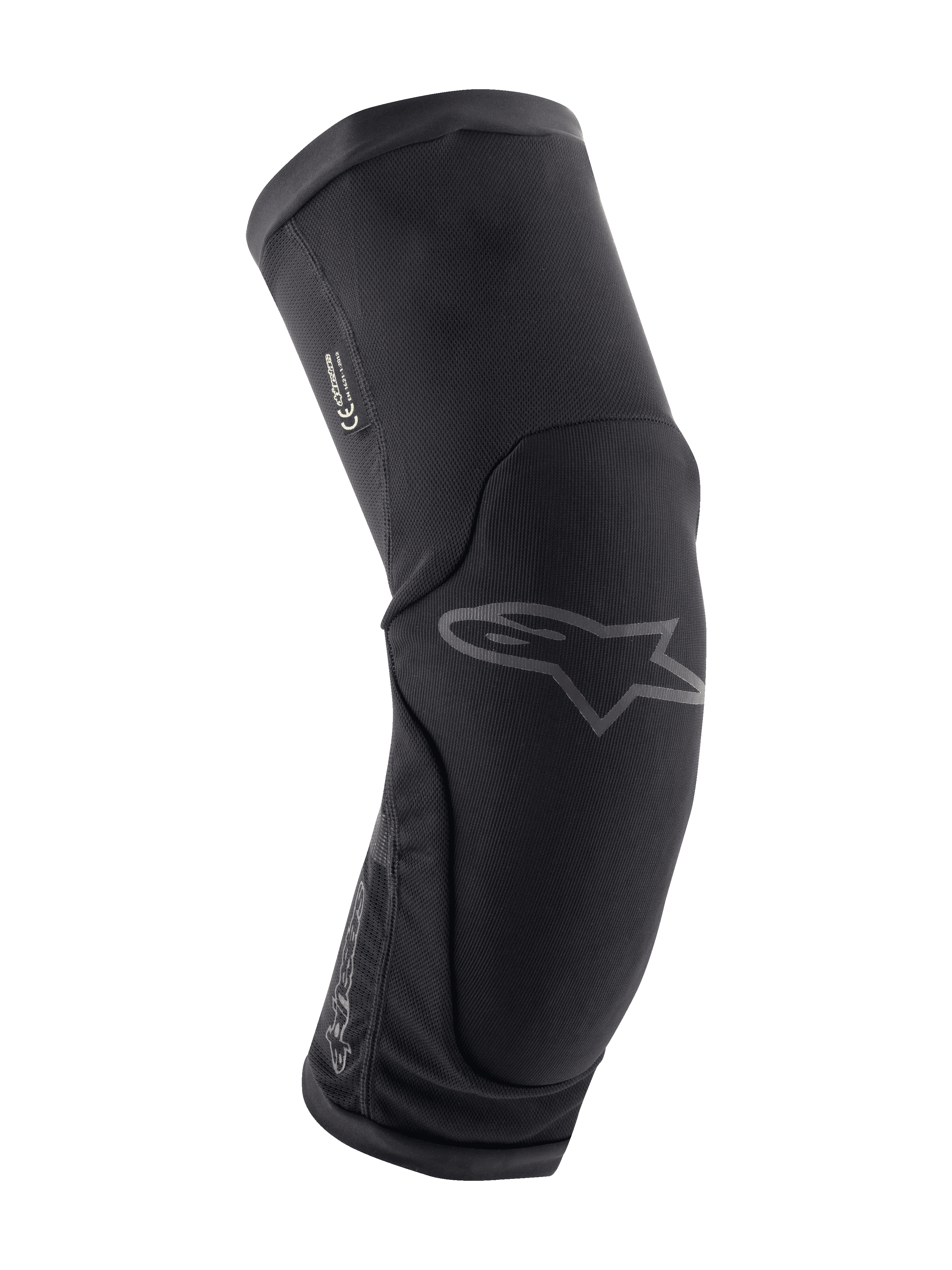 Alpinestars Paragon Plus, joelheiras de proteção para BTT, pretas, design ergonómico curvo com malha elástica respirável, estilo slip-on, logótipo Astar cinzento discreto na frente