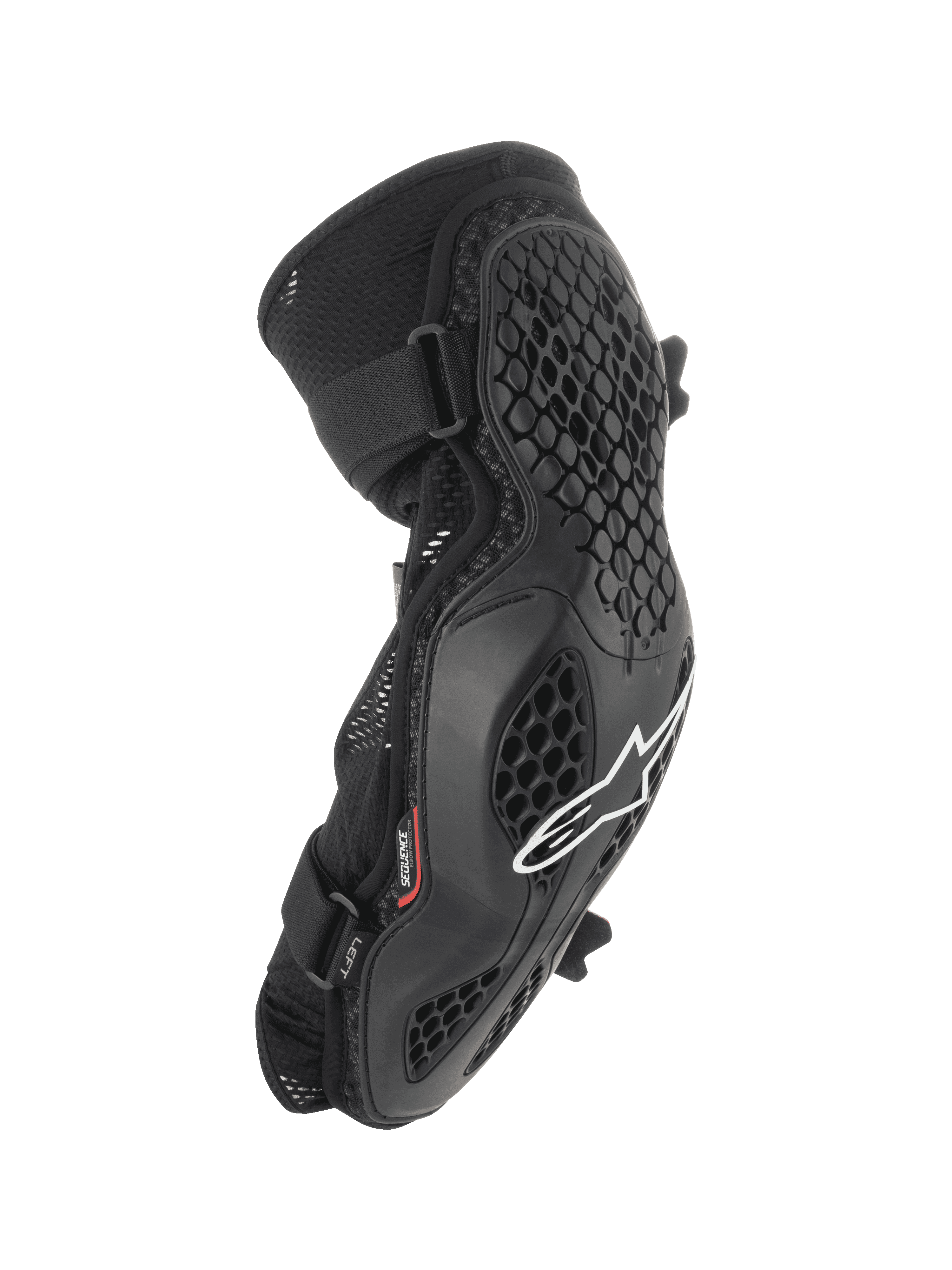 Alpinestars Bionic Pro Elbow Protectors, cotoveleiras para BTT, pretas com logótipo branco, estrutura em grelha de favo de mel, chassi em malha respirável, correias duplas ajustáveis, design ergonómico para off-road e BTT