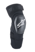 Alpinestars A-Impact Plasma Elite Shield, joelheiras de proteção, pretas com logótipo de estrela branco, concha exterior rígida em TPU, tecido de malha com correia superior ajustável, design ergonómico pré-curvado, proteção para MTB e todo-o-terreno