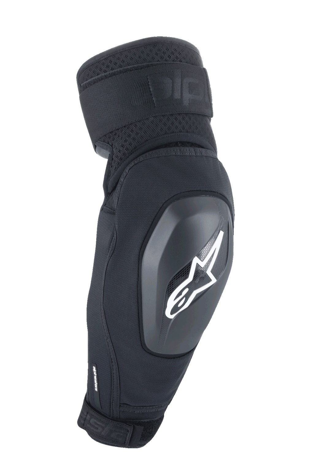Alpinestars A-Impact Plasma Elite Shield, cotoveleiras de proteção, pretas com logótipo de estrela branco, cápsula rígida em TPU, tiras ajustáveis duplas, ventilação em malha, design ergonómico pré-curvado, equipamento de proteção para BTT
