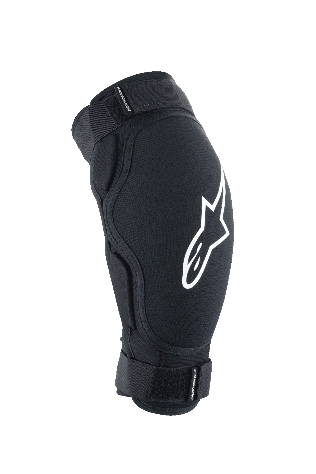 Alpinestars A-Impact Plasma Pro, protetor de cotovelo para BTT, preto com logótipo branco, com duas tiras de velcro ajustáveis e design ergonómico pré-curvado