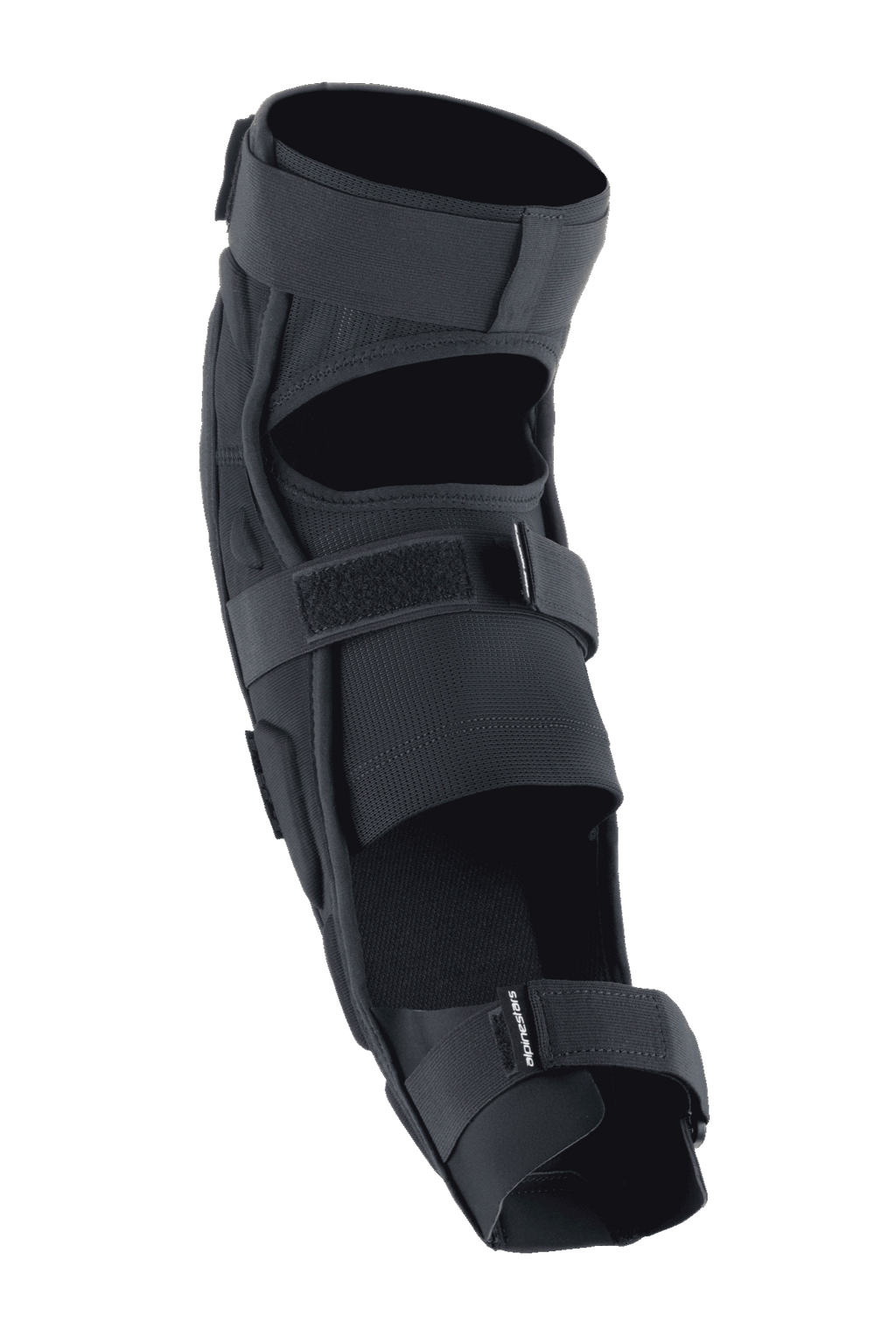 Protetor de Joelho e Canela Alpinestars A-Impact Plasma Pro, preto, vista traseira com sistema de fecho de três tiras, painéis de malha respirável e design ergonómico pré-curvado para proteção em ciclismo off-road